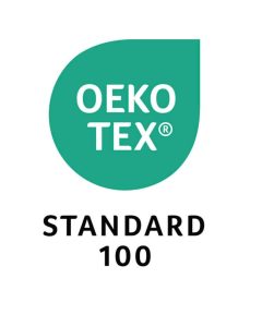 OEKO-TEX Standard 100 official green logo, textile eco safety certification mark, harmless baby skin-friendly fabric standard badge white background vector