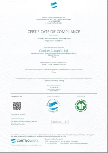 Global Organic Textile Standard (GOTS) 5.0 compliance certificate for Consinee Group, certified by Control Union Certifications