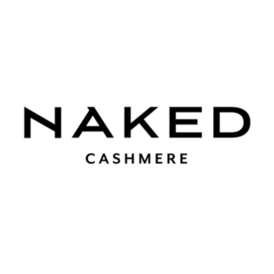 Minimalist black text logo of Naked Cashmere on solid white background, luxury cashmere knitwear brand identity typography