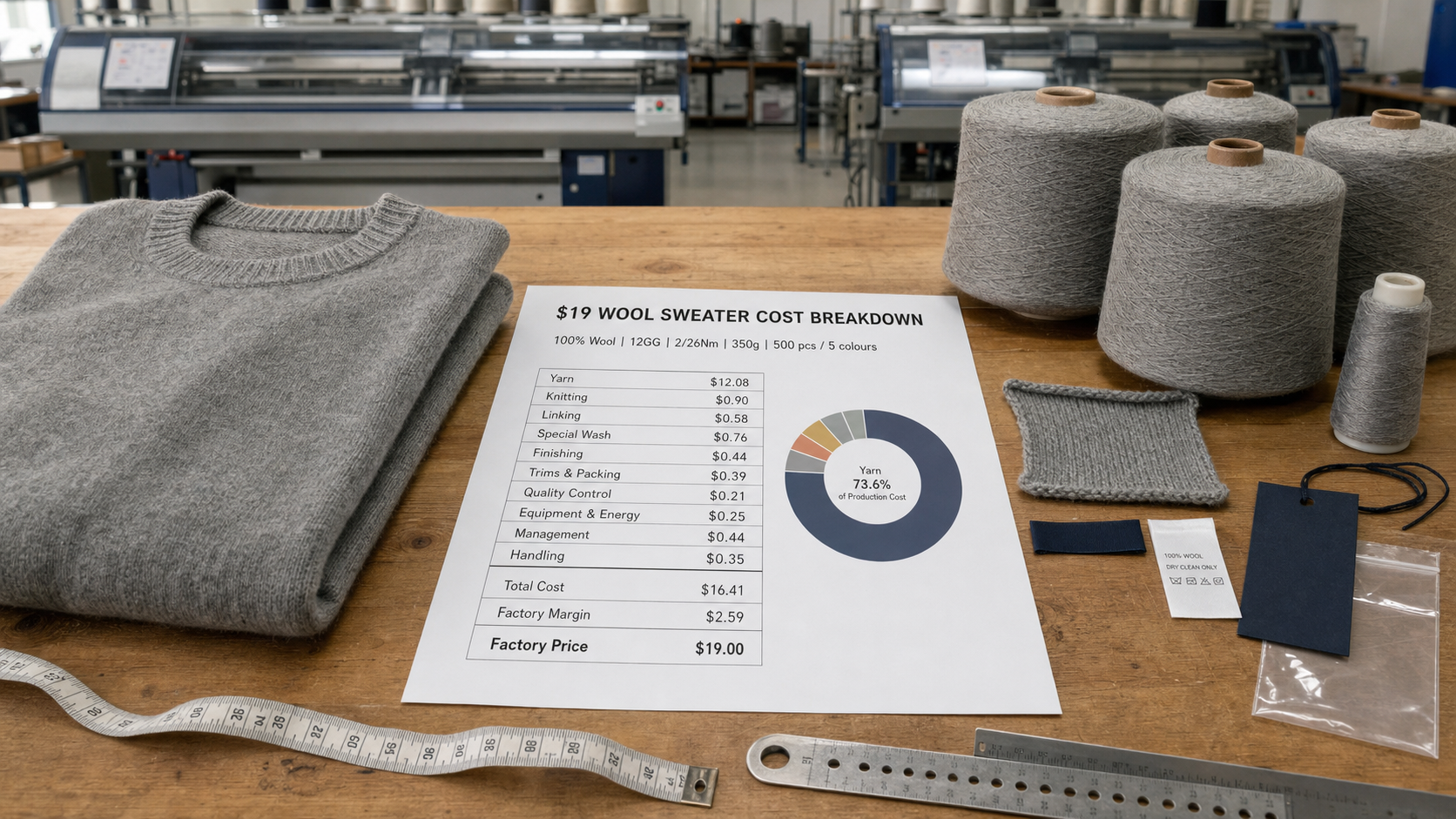 Knitwear Manufacturing Cost Breakdown: A $19 Wool Sweater Example